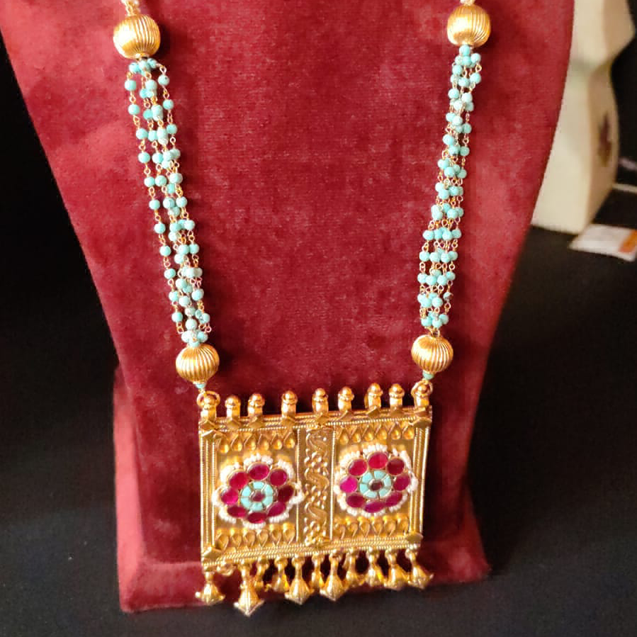 Turquoise and Red Kundan Necklace
